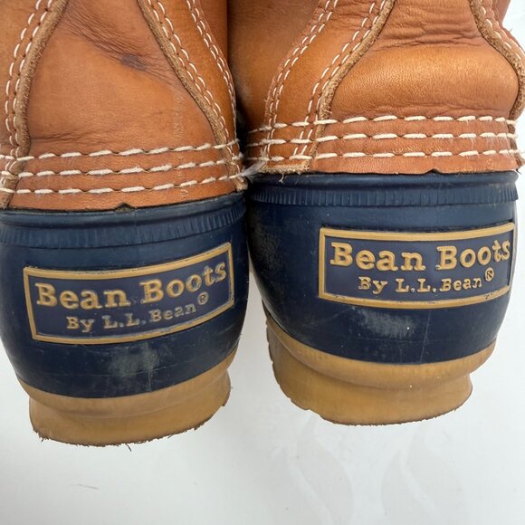 Vintage 90s LL BEAN Leather Lace Up Blue Duck Boots W7-8 / M5 - Picture 11 of 16